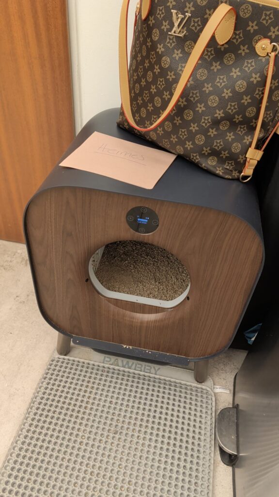 PAWBBY smart cat litter box at home on a litter mat